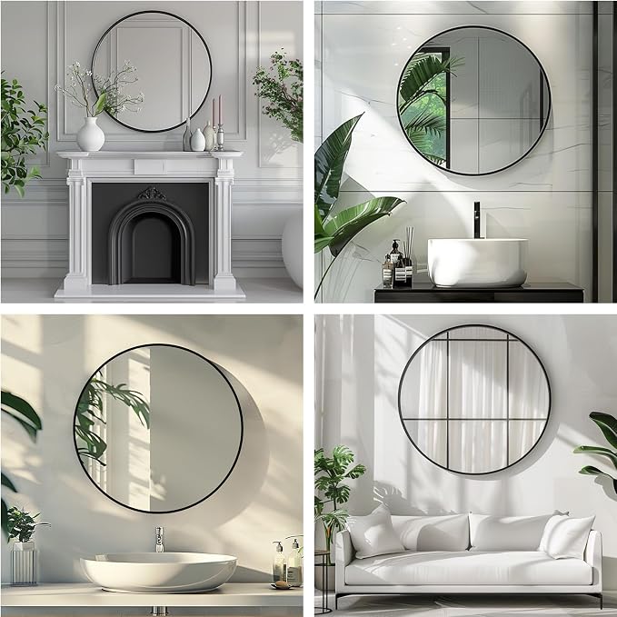 Black Round Mirror, 20 Inch Black Circle Mirror, Metal Frame Round Wall Mounted - Image 6