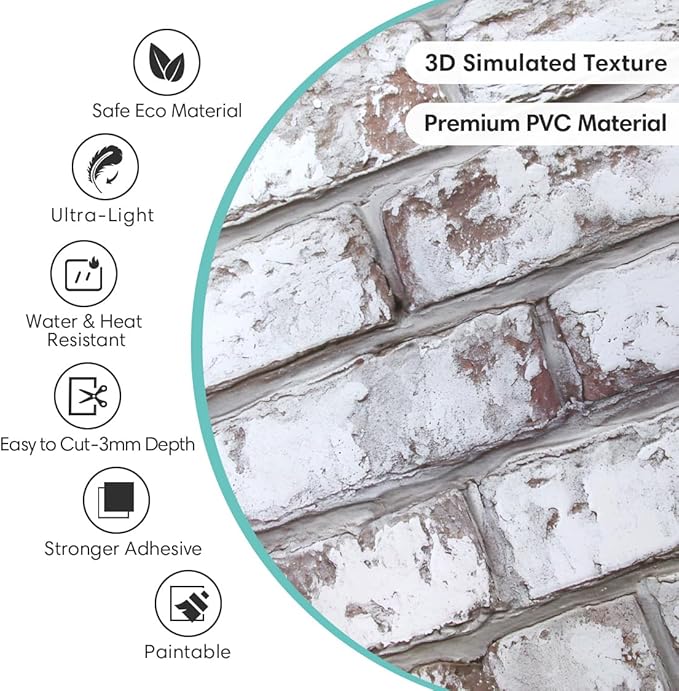 Commomy 10 Pcs 3D Faux Brick Wall Panels -11.8"X11.8" Small Size PVC Grey - Image 4