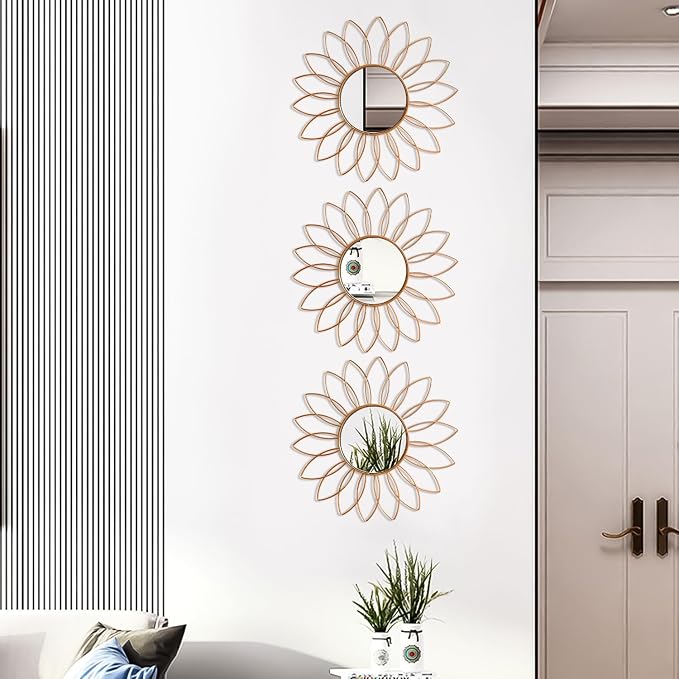 3 Pack Metal Mirrors for Wall Sunburst Wall Mirrors Home Décor Decorative - Image 5