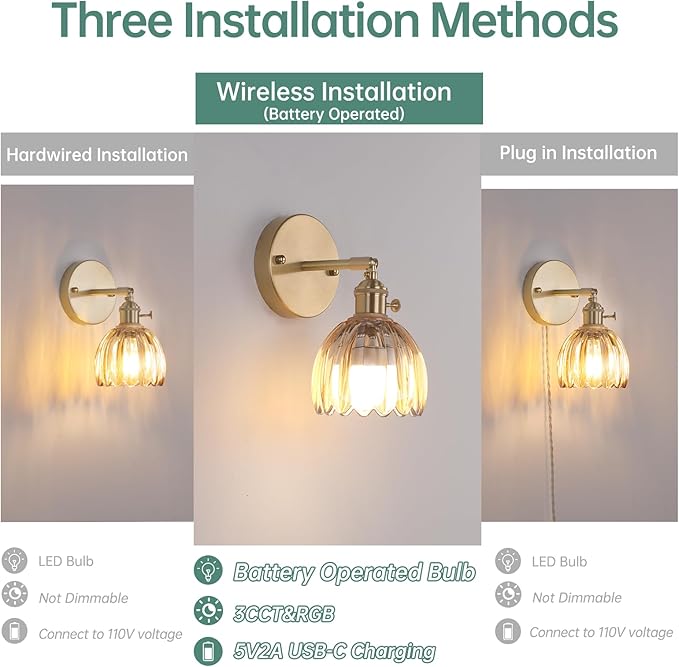 Shenmoyl Vintage Battery Operated Wall Sconce - Image 3