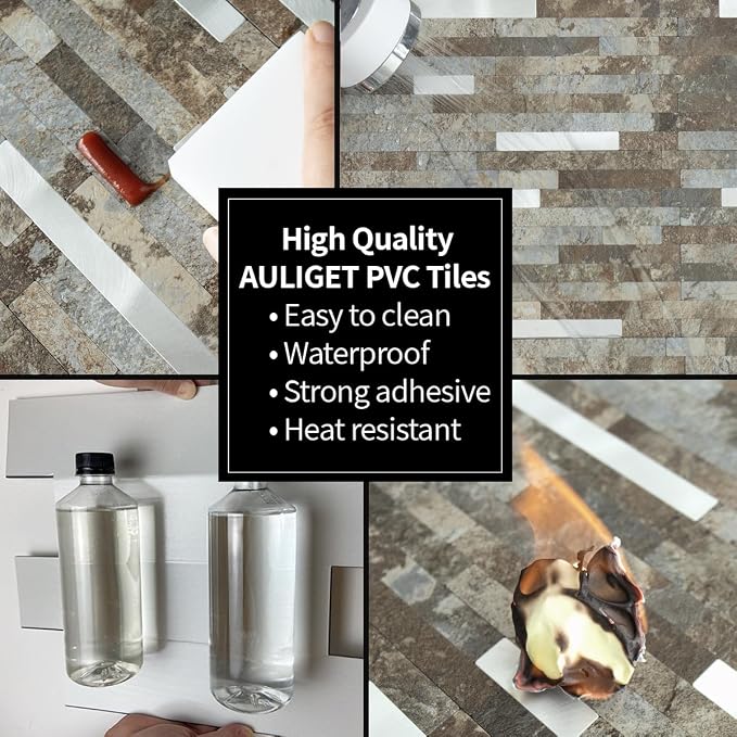 AULIGET 20 Sheets Beige & Brown Slate Peel and Stick Backsplash, PVC Mixed - Image 5