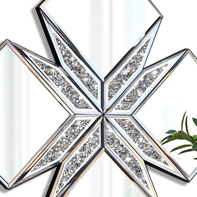 Crushed Diamond Decorative Mirror 22.25x22.25” Diamond Shape Glass Wall Mirror - Image 6
