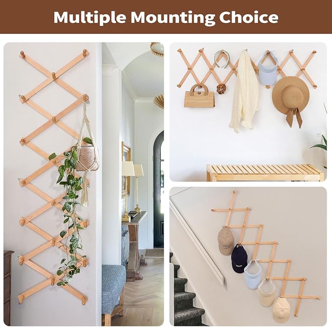 SCUNDA Wall Rack with 20 Hooks, Wooden Wall Expandable Coat Rack - Image 6