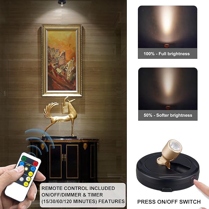 HAMVIDNE Wireless LED Spotlight, Battery Powered Picture Lights, Uplighting - Image 3
