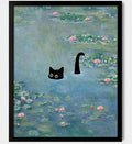 Hamduker Funny Black Cat Wall Art, Monet Art Water Lily Cat Wall Art Decor by Unknown