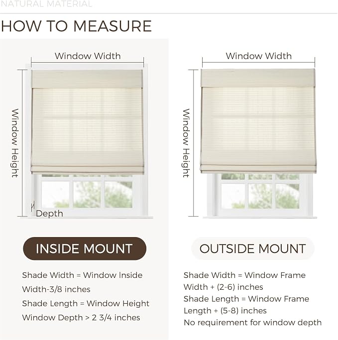TWOPAGES Natural Woven No Drill Roman Shades, Custom Cordless Blackout Bamboo - Image 6