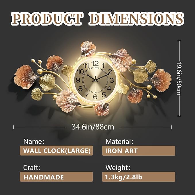Modern 35''x20'' Metal Wall Clock Featuring a Silent Movement and Creative - Image 8
