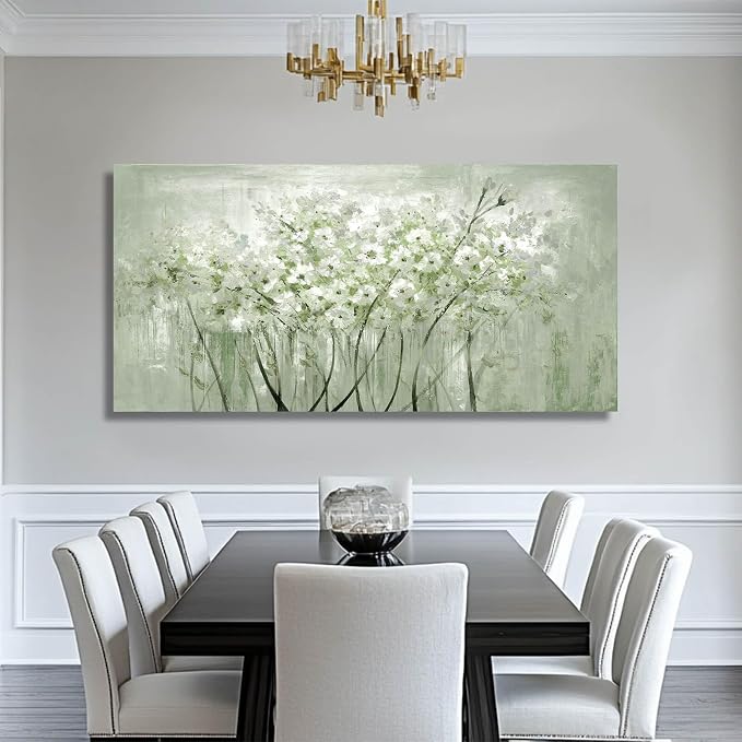 MLART99 Modern Artwork Wall Decor White Flowers Picture Art 24"x48" Plant Wall - Image 6
