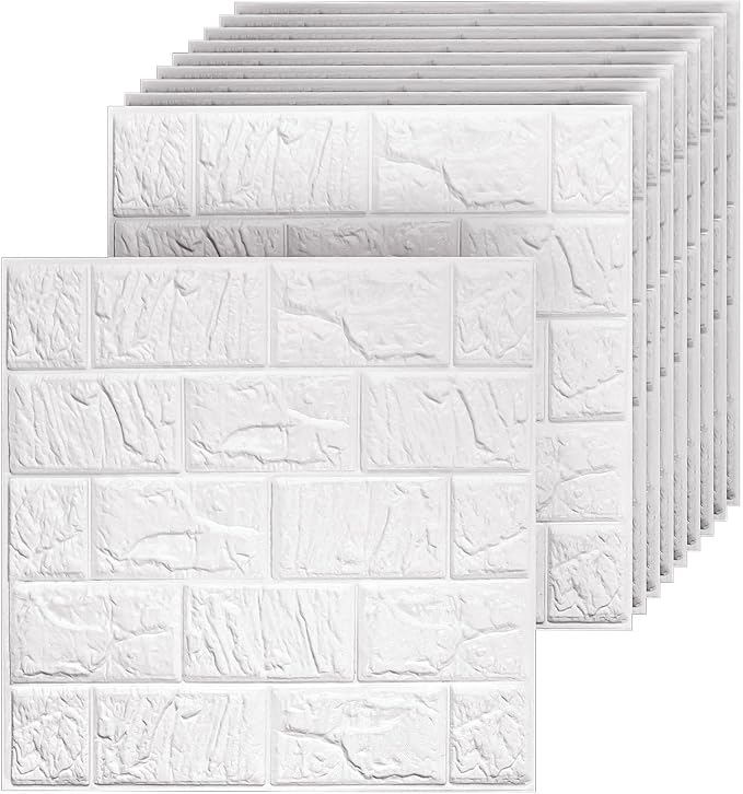 40 PCS 3D Wall Panels Peel and Stick Faux Foam 11.8"*11.8" White Brick Wallpaper by Umedol