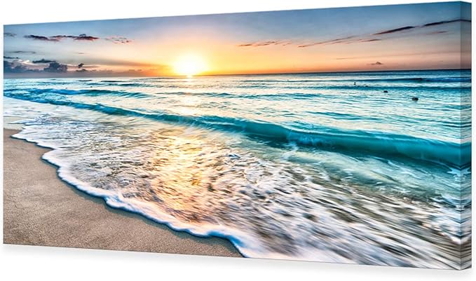 Baisuart S02275 Canvas Prints Wall Art Beach Sunset Ocean Waves Nature Pictures by Baisuart