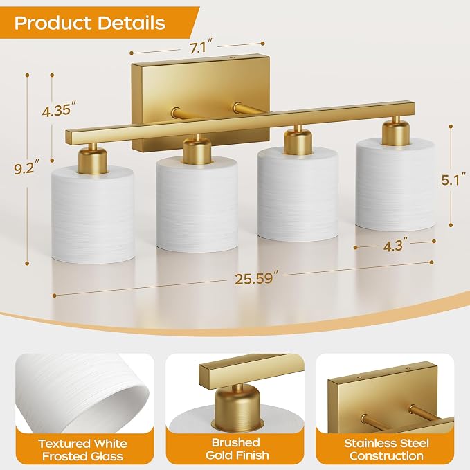PARTPHONER Bathroom Light Fixtures, Bathroom Lighting Fixtures Over Mirror - Image 3