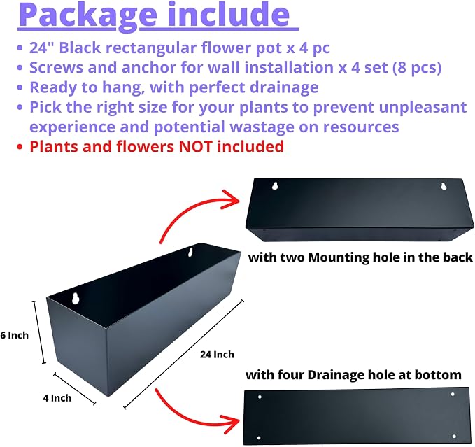 LaLaGreen Wall Planters for Outdoor Carbon Steel Black Metal Hanging Flower Pot - Image 3
