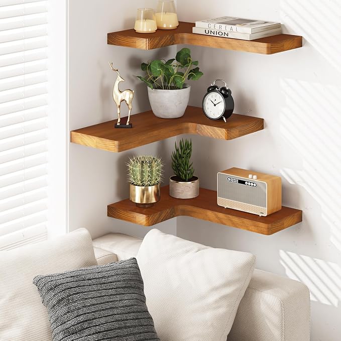 Fixwal Corner Floating Shelves for Wall Mounted Natural Solid Wood 16"x11.4" - Image 5