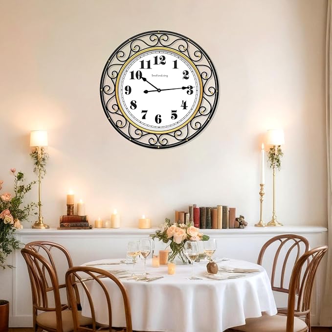 SwallowLiving 30 Inch Vintage Iron Large Black Metal Frame Wall Clock Silent - Image 7