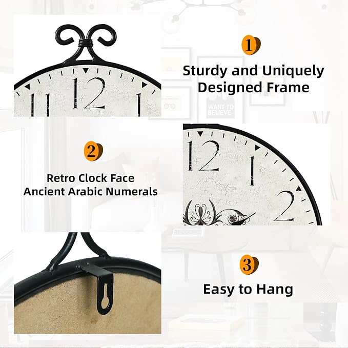 30 Inch Wall Clock for Living Room, Extra Large Farmhouse Wall Clock, Wrought - Image 3