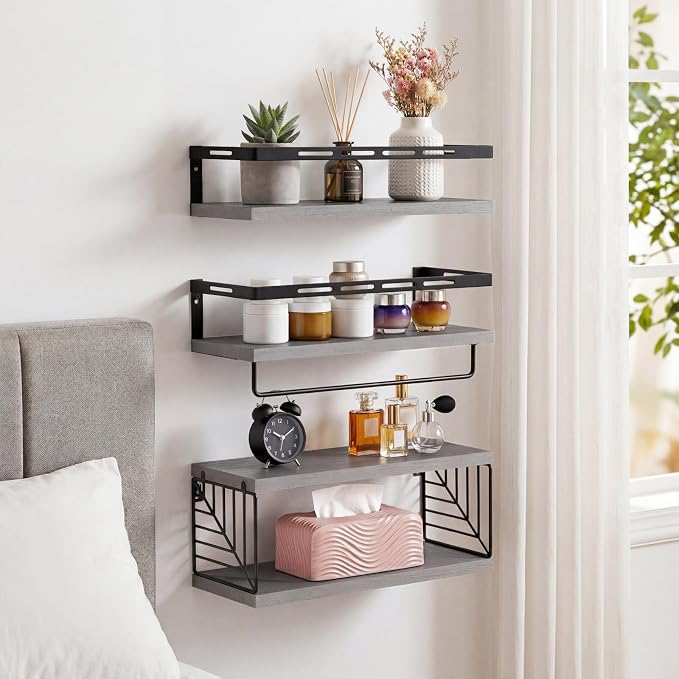 Fixwal Wall Mounted Bathroom Shelves Over Toilet, Rustic Wood Floating Shelves - Image 8