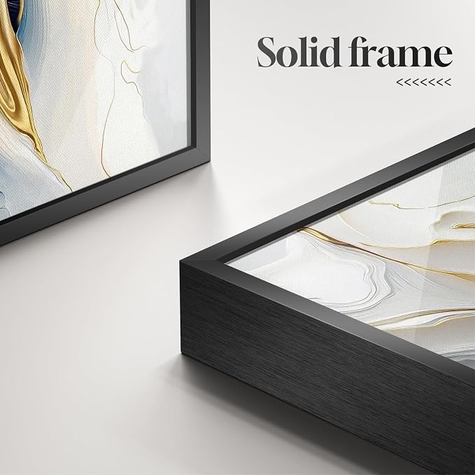 Extra Large Black Framed Gold and Blue Abstract Wall Art - Image 5