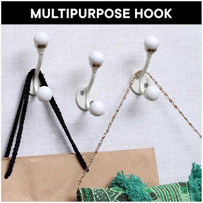 Indian Shelf 6 Pieces Double Prong White Decorative Coat Hooks Unique Coat Rack - Image 5