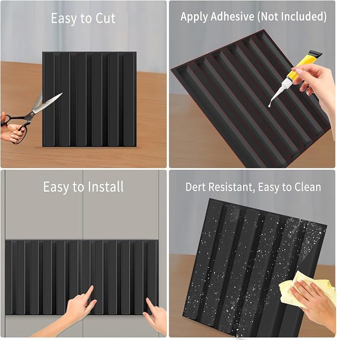 20 Pack 3D PVC Fluted Slat Wall Panels 12x12 Inch Covers 20 Sq.Ft Black - Image 4