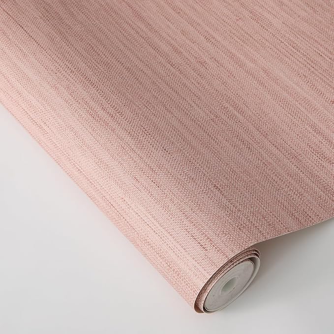 Tempaper Textured Salmon Pink Horizontal Faux Grasscloth Removable Peel and - Image 5