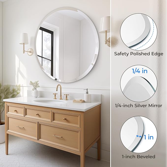 USHOWER 36" Round Frameless Wall Mirror - Image 2