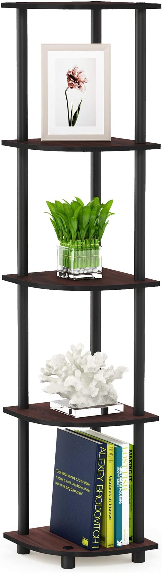 Furinno TURN-N-TUBE Corner Shelf Set of 2, 5-Tier Corner Bookshelf, Open - Image 6