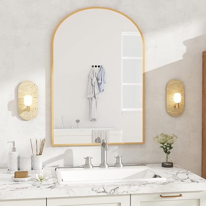DUMOS Gold Metal Arch Vanity Rounded Rectangle Bathroom Mirrors by DumosLifestyle