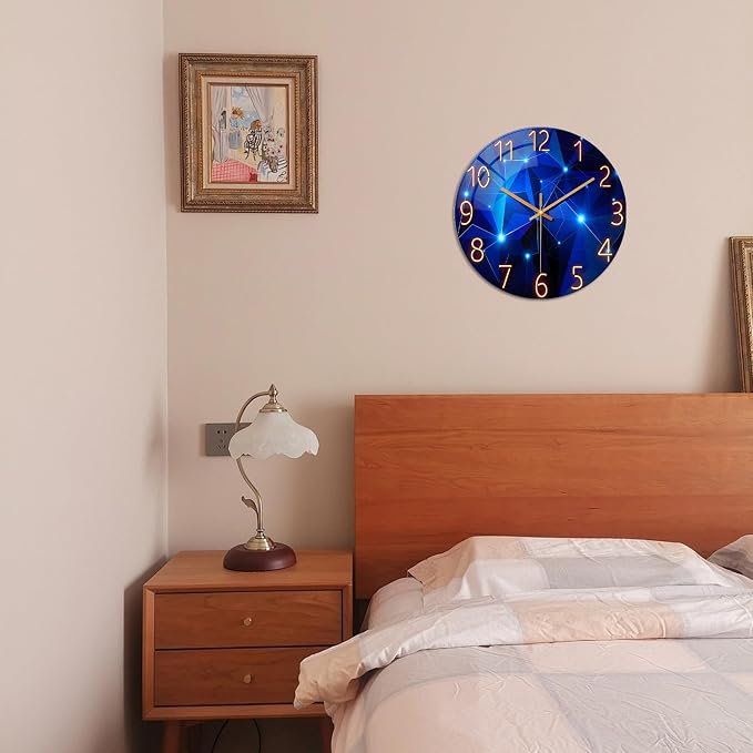 Blue Wall Clock Battery Operated 16 Inch Analog Glass Wall Clock Non Ticking - Image 3