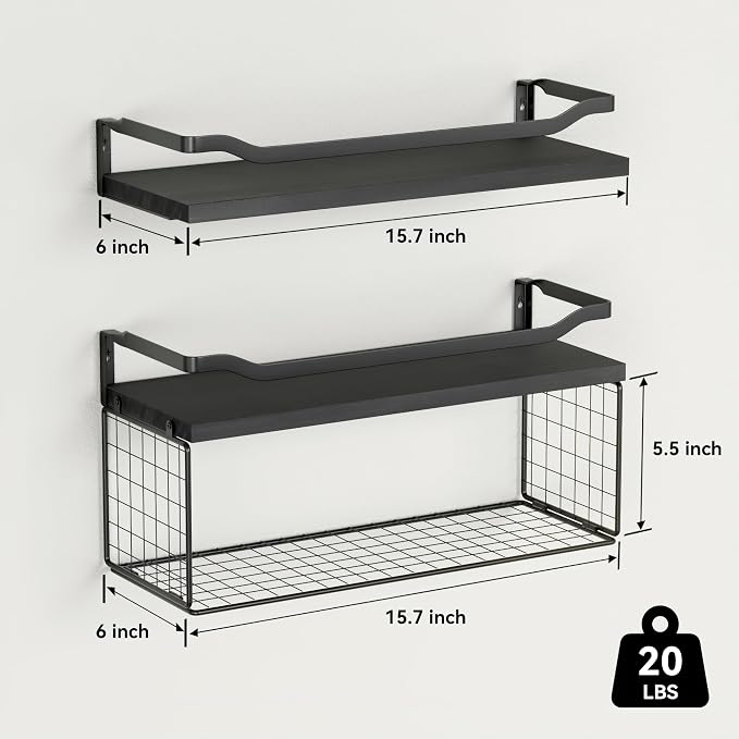 WOPITUES Floating Shelves with Wire Storage Basket, Bathroom Shelves Over - Image 3