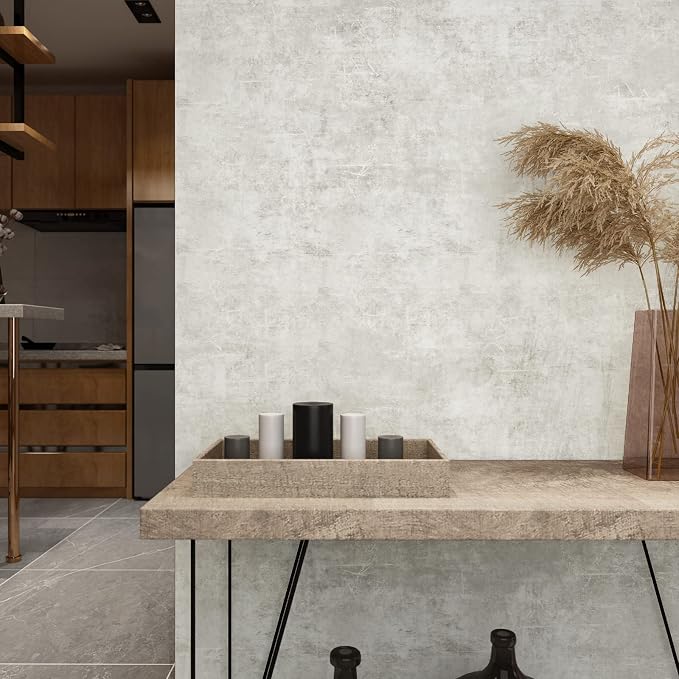 VEELIKE Distressed Concrete Wallpaper Peel and Stick Light Grey Limewash - Image 2