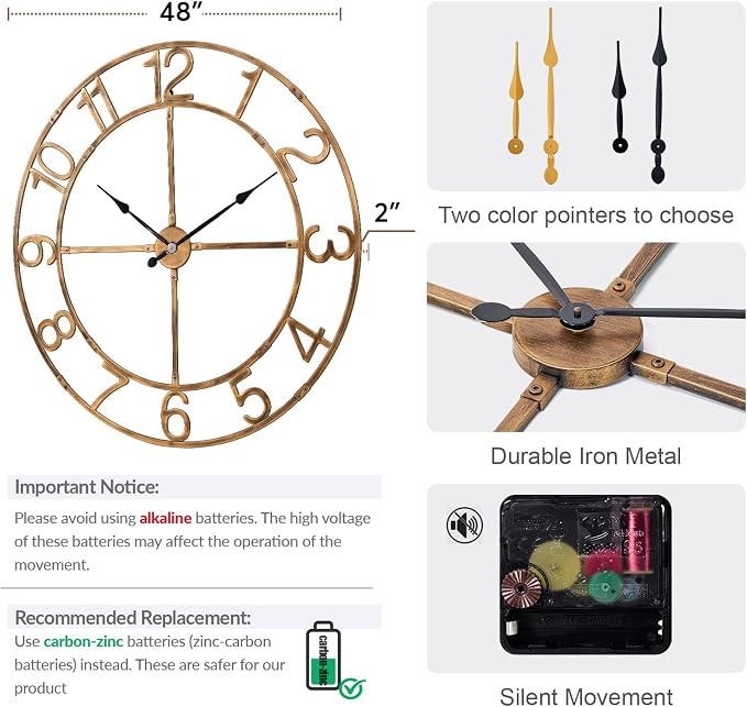 Large Wall Clock for Living Room Decor–48 Inch Silent Non-Ticking Modern - Image 3
