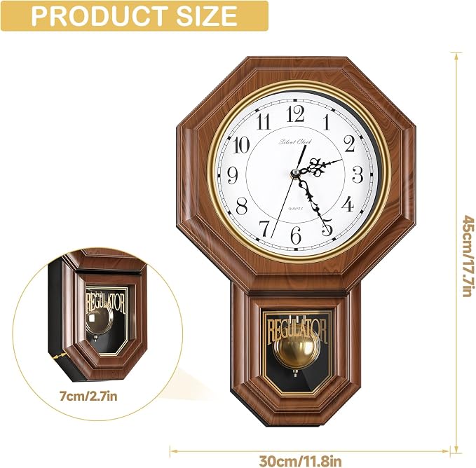 Pendulum Wall Clock Battery Operated, Imitation Wood Plastic Regulator Clock - Image 2