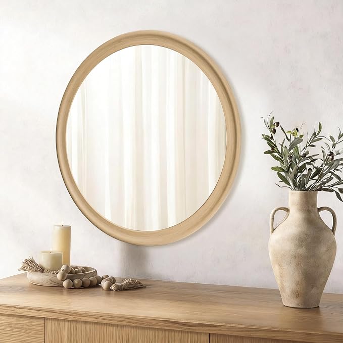 CULER Round Wall Mirrors 24 Inch, Natural Rustic Decorative Transitional Mirror - Image 3