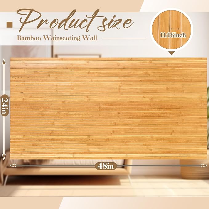 Juexica 2 Pcs Natural Bamboo Wall Panel 48 x 24 Inch Bamboo Covering Renewable - Image 2