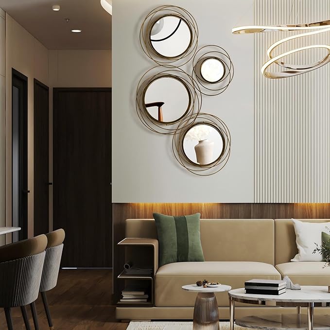 Hicarer 4 Pcs Decorative Wall Mirror Round Modern Circle Mounted Mirror Metal - Image 7