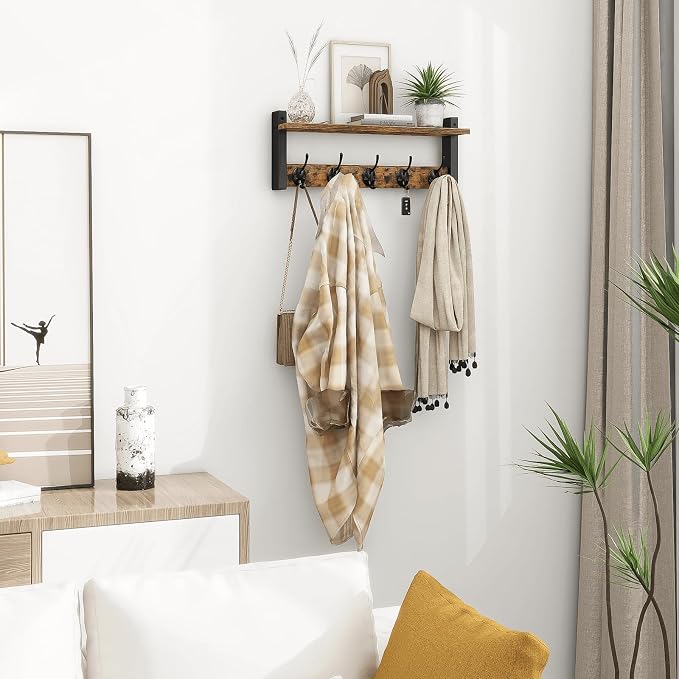 Homode Wall Hooks with Shelf, Wood Coat Rack with Shelf Wall-Mounted, Entryway - Image 7