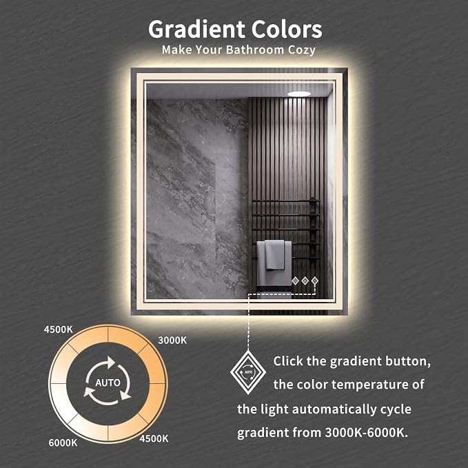 LED Bathroom Mirror, 28x32 Inch Gradient Front and Backlit LED Vanity Mirror - Image 3