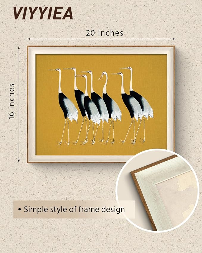 VIYYIEA Framed Wall Art for Living Room, Cranes Canvas Prints, Vintage Home - Image 4