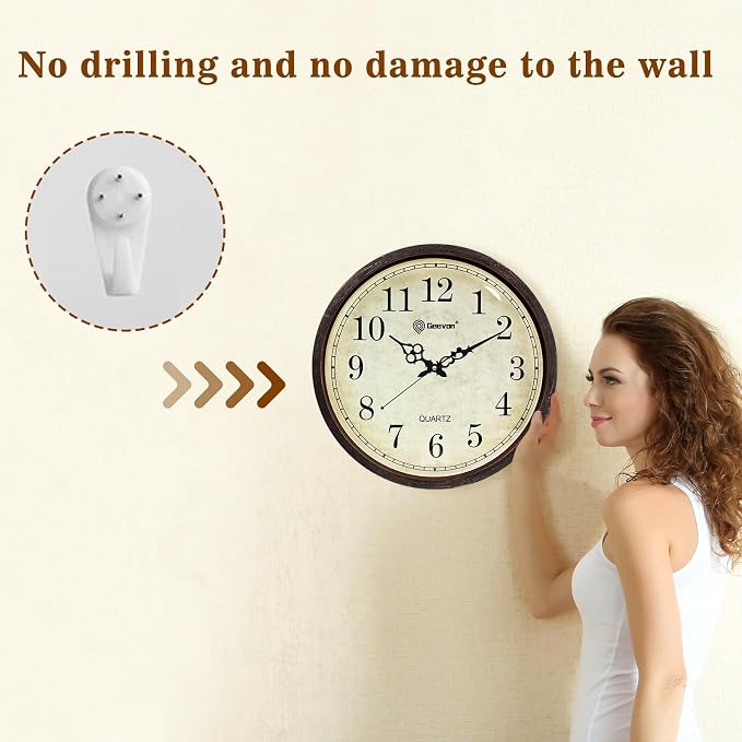Geevon Vintage Brown Wall Clock, Silent 16" Non Ticking Wall Clock Battery - Image 3
