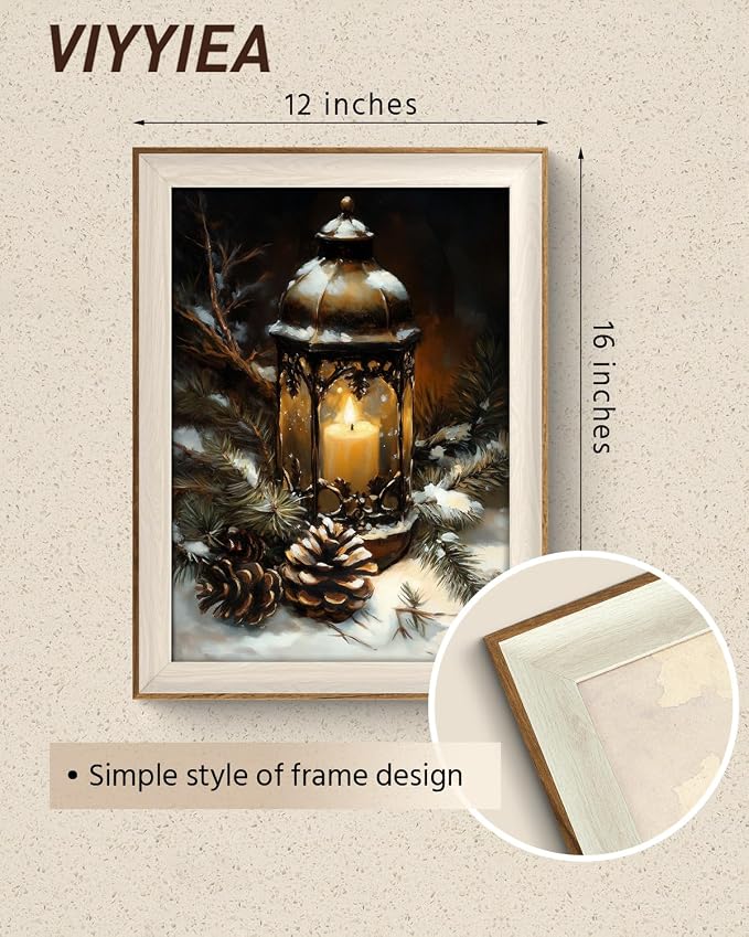 VIYYIEA Winter Framed Wall Art for Living Room, Oil Lamp Canvas Prints - Image 3