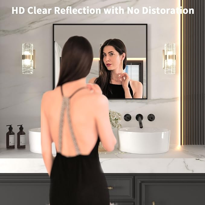 LOAAO 40"X32" Black Rectangle Bathroom Mirror Wall, Matte Black Aluminum Alloy - Image 2