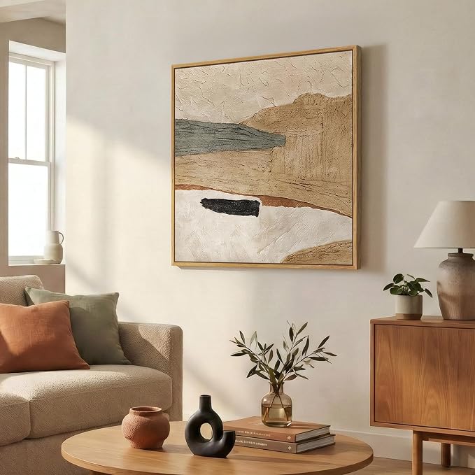 Framed Neutral Abstract Wall Art, Large Modern Canvas Prints Paintings Artwork - Image 2