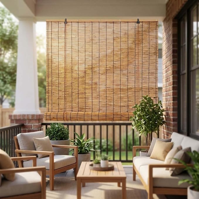 Outdoor Bamboo Blinds for Patio, Waterproof Reed Shades, Privacy Sun Shades by Unknown