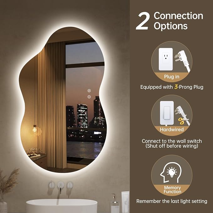 LOVESPEJO Irregular Backlit Mirror Bathroom 40x24 Inch, Asymmetrical Cloud LED - Image 8