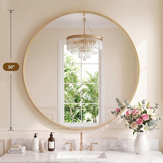 NEWBULIG 30-Inch Round Wall Mirror, Bathroom Wall Circle Mirror - Image 2