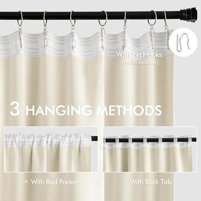 MIULEE Birch Back Tab Blackout Curtains 102 Inch Long 2 Panels Set - Image 3