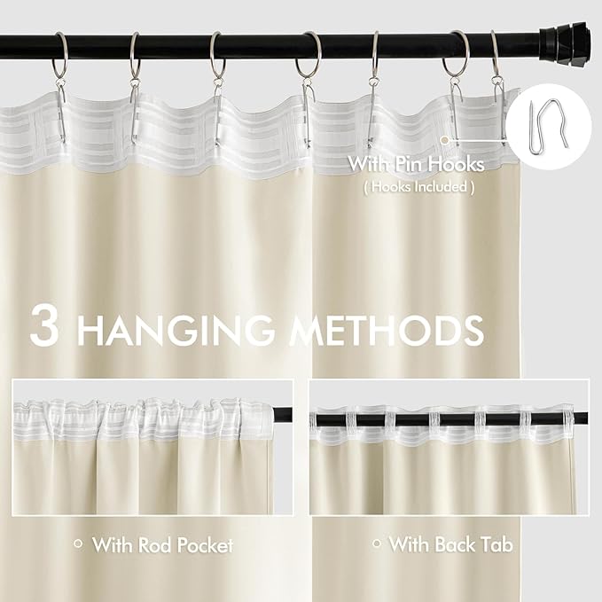 MIULEE Birch Back Tab Blackout Curtains 120 Inch Long 2 Panels Set - Image 3