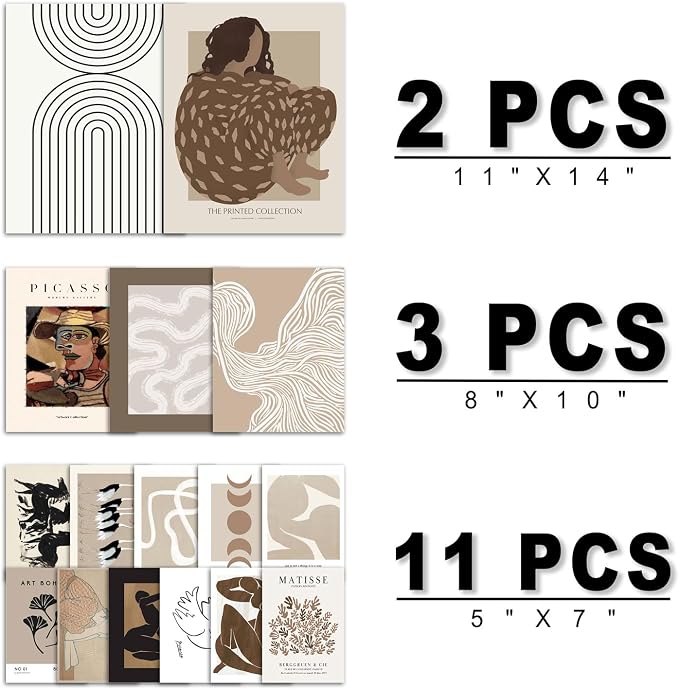 ANERZA 16 PCS Boho Eclectic Wall Art Decor, Abstract Gallery Wall Collage Kit - Image 2