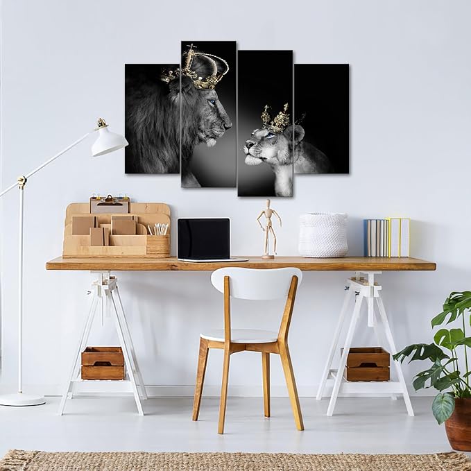 Large 4 Panel Wall Decor The Lion King and Queen - Image 4