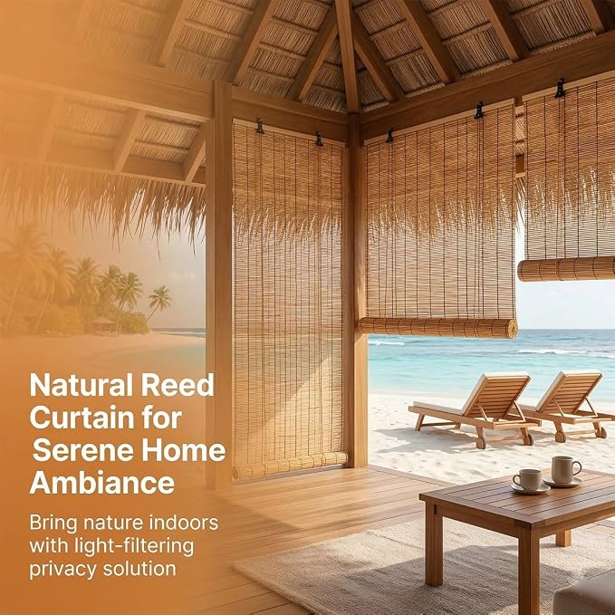 Outdoor Bamboo Roller Blinds, Retro Breathable Reed Shades - Image 4